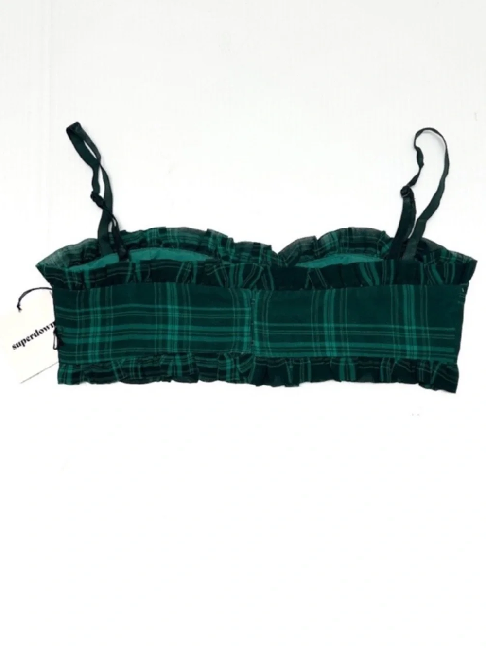 NWT Superdown Bralette Bustier Zelia Green Plaid Crop Top Bra Top Size Small NEW - Picture 3 of 10